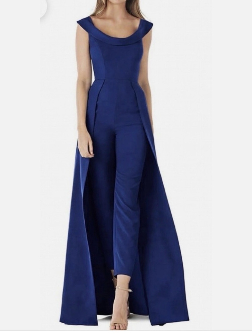 NWT KAY UNGER Anais Walk Through Jumpsuit Dress Skirt Overlay Sapphire Blue Sz 8
